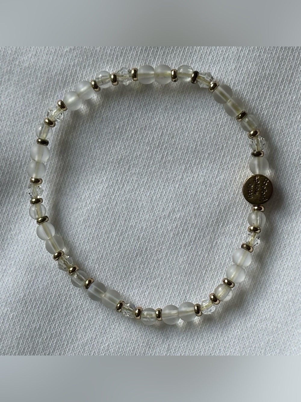 Delicate Beaded Stretch Bracelet with Gold Accents little words project jewelry
